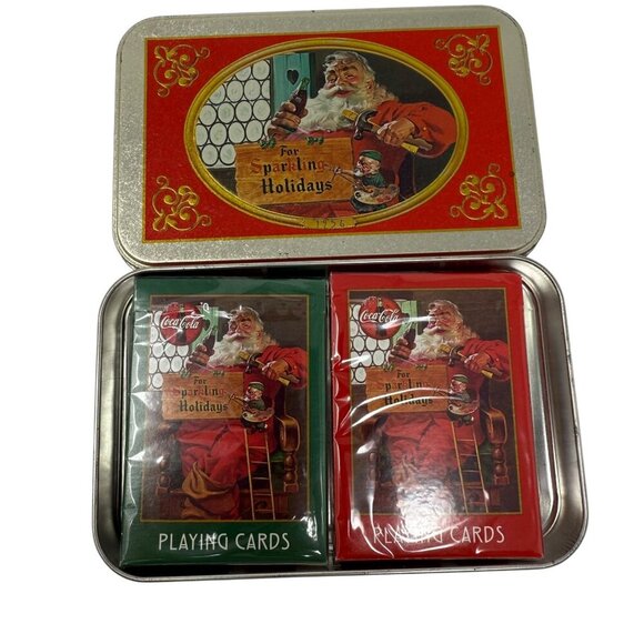 Coca-Cola Santa Playing Cards Collectible Tin Nostalgia Holiday Edition Sealed - Picture 1 of 4